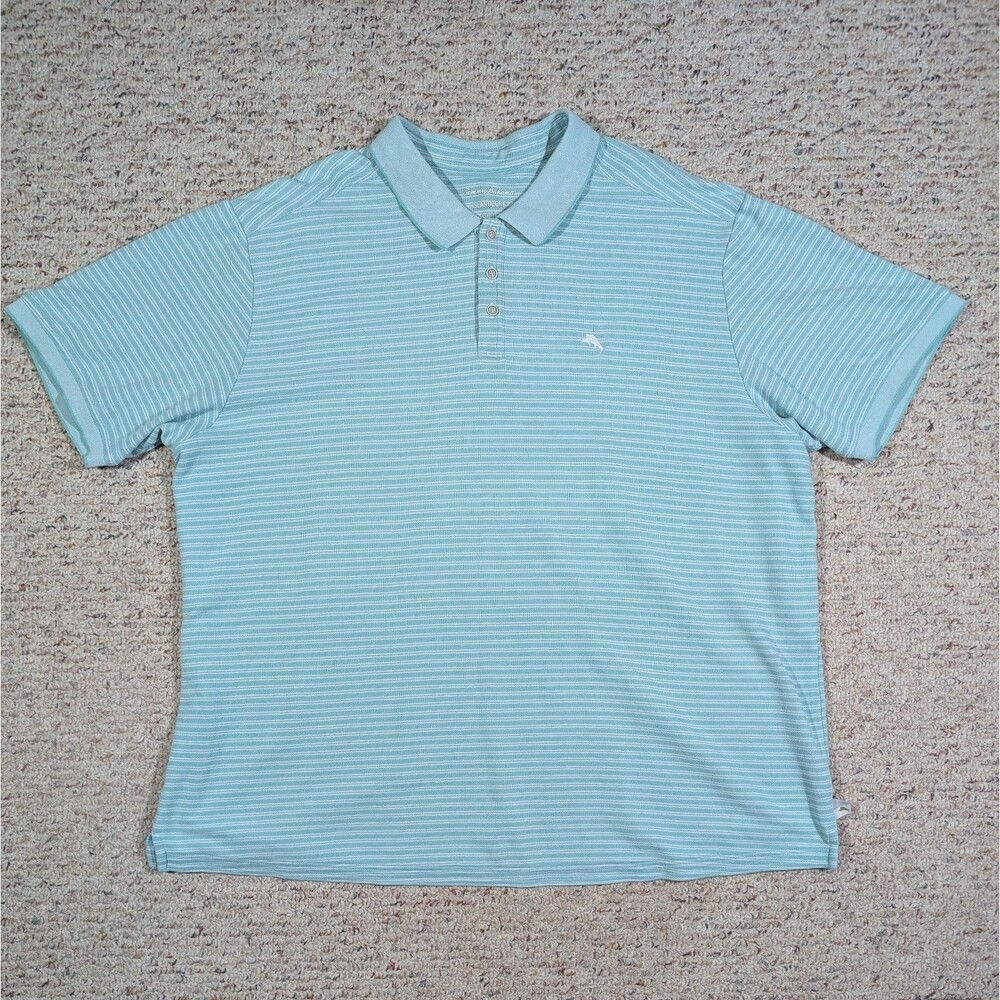 Tommy Bahama Polo Shirt Mens 3XLB Mint Green Striped IslandZone Supima Cotton